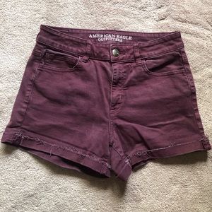 American eagle burgundy jean shorts, size 8.